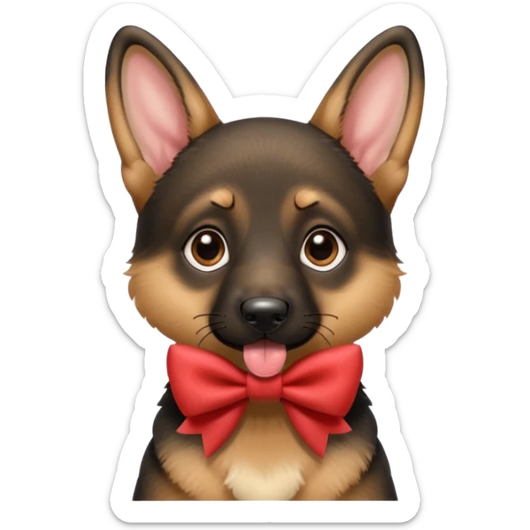 German shepherd puppy with the tonge out, with a bow in the neck, like a gift.  sticker