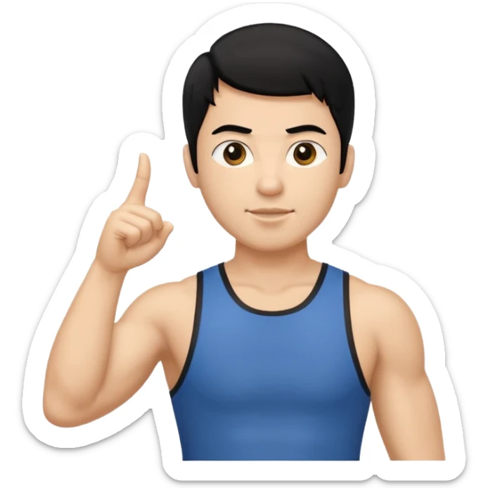 mach mir einen fitness trainer mit schwarzen haaren der seinen finger nach oben zeigt als hätte er eine idee sticker