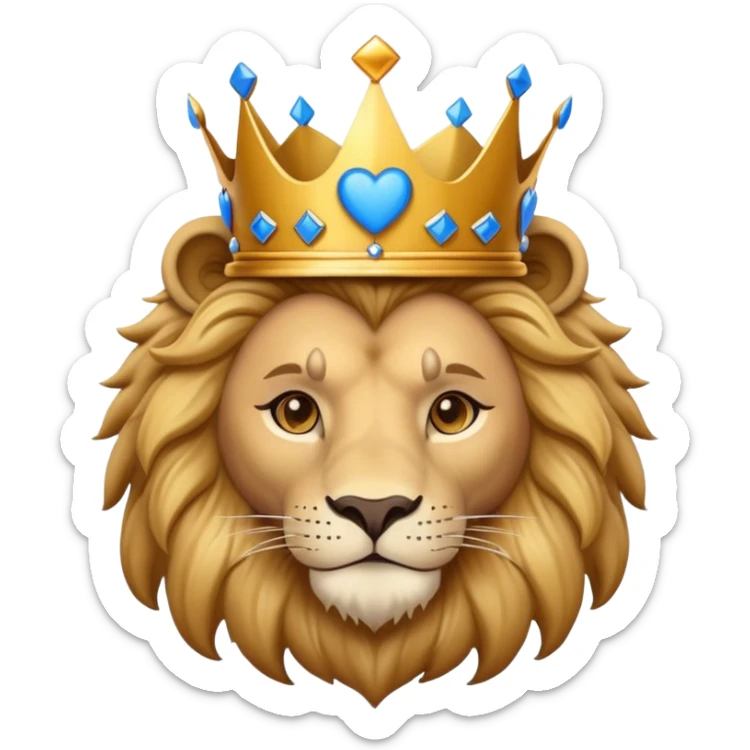 brave lion wearing a golden crown with blue hearts in New York City sticker