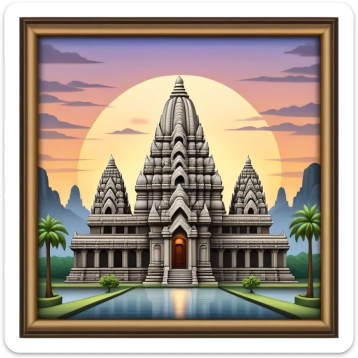 Cinematic Realistic Prambanan Temple Landmark Emoji, depicted as an ornate Hindu temple complex rendered with lifelike detail and dramatic, historical lighting. sticker