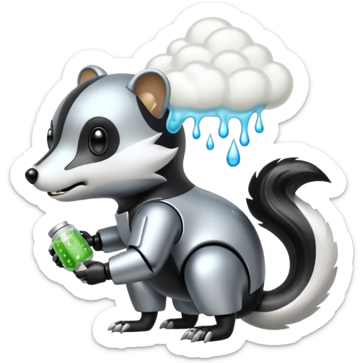 robo skunk with bacteria and fart cloud in samsung emoji style sticker