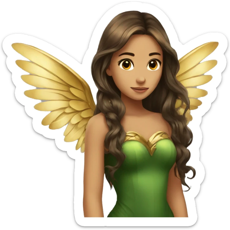 big wings, Beautiful, fairy, gold, brown, dark green, green, long hair sticker