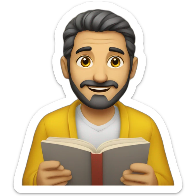 Armenian men with the yellow clothes reading book and looking at camera and smiling  sticker