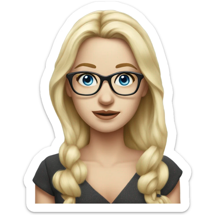 Pretty Caucasian blonde woman with glasses in a dress, hyper realistic with blue eyes  sticker
