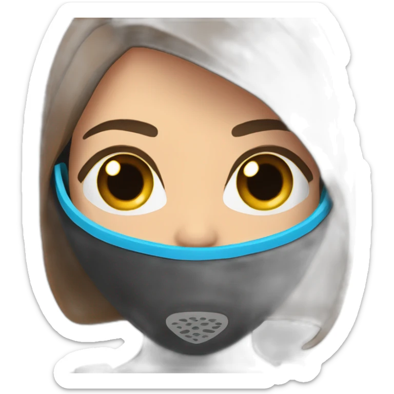 a woman with a black scubadiver suit. pink dive mask, with blues eyes inside the dive mask. brown largue and straight hair sticker