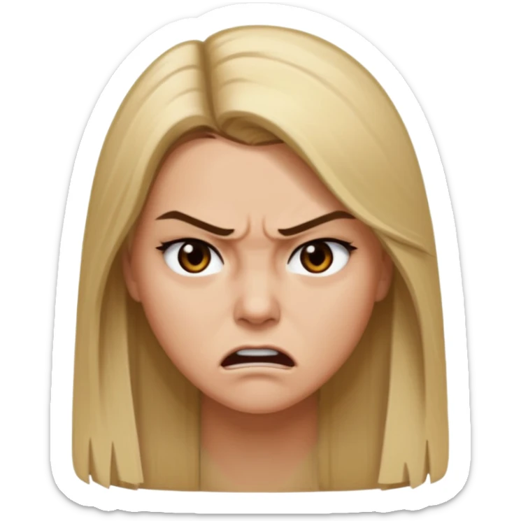 Mujer color de piel moreno claro, con cabello rubio largo, lacio y suelto, ojos negros, enojada  sticker