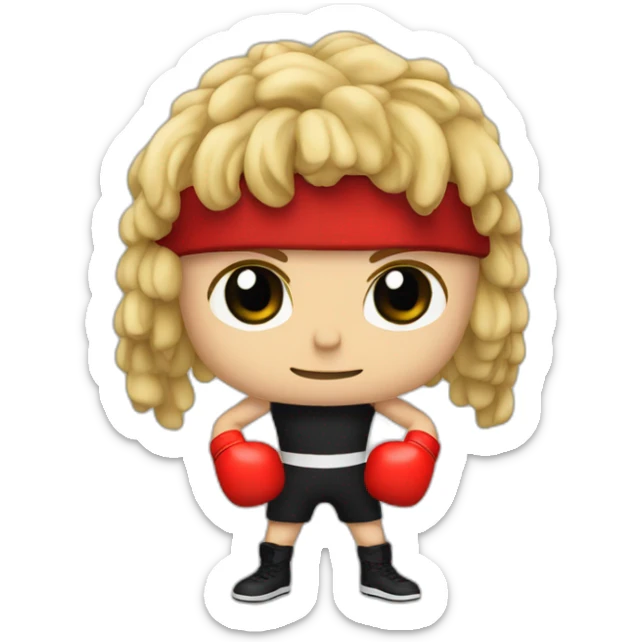A grand slim boxer, with longer blond hair with black boxing gloves and red helmet on his head sticker