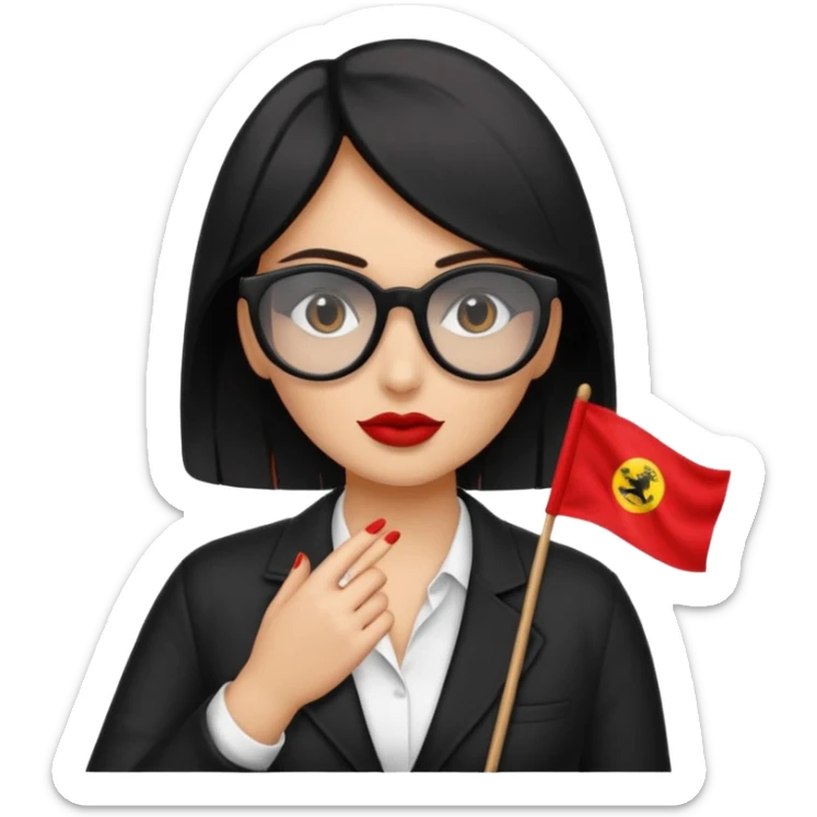 Una mujer morena (de pelo)  con una coleta de color negro) y gafas de sol de color negro y una bandera roja en la mano sticker