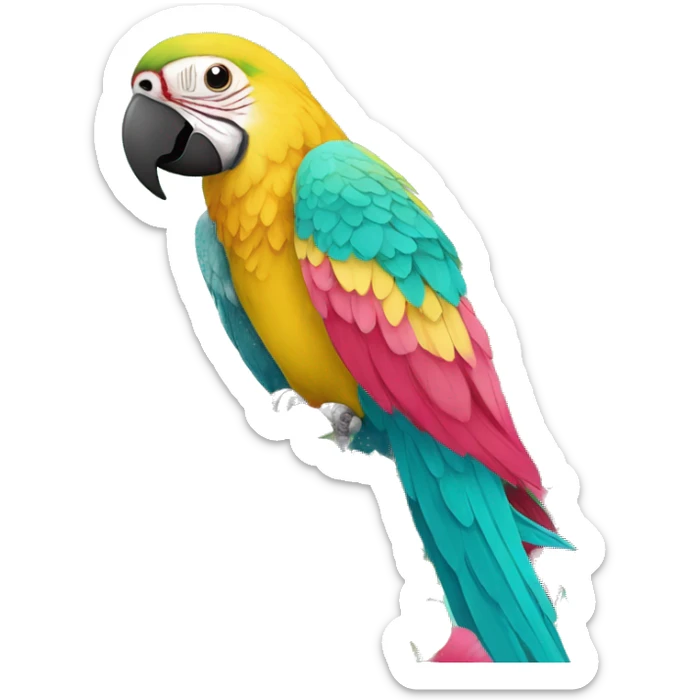 Floral flowers parrot Summer beach cyan pink mustard yellow multicoloured parrot macaw bird holding a plant vine in beak Spanish Italian Mediterranean style floral sticker