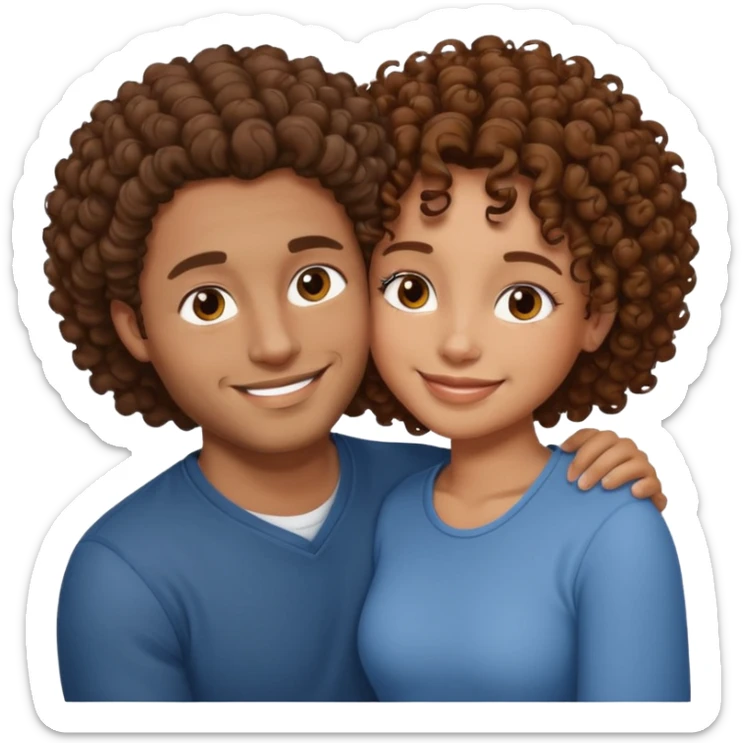 cuddling couple lighter skin male, brownskin girl with curly hair sticker