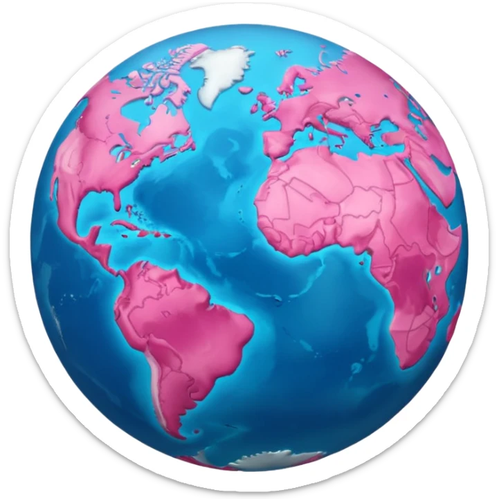 planet earth in apple emoji style with continents in light pink and oceans in hot pink sticker