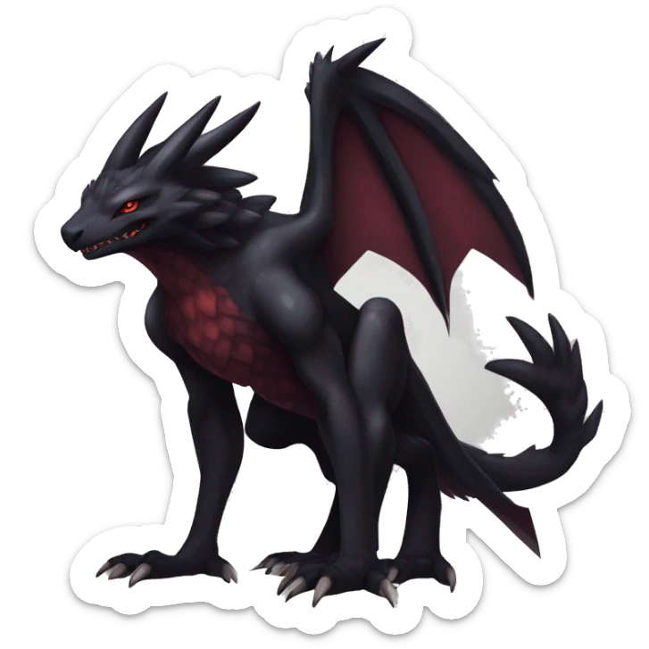cool edgy black and maroon Dark-type nargacuga Salandite Vernid Sergal Pokémon full body by LiLaiRa, by Falvie sticker
