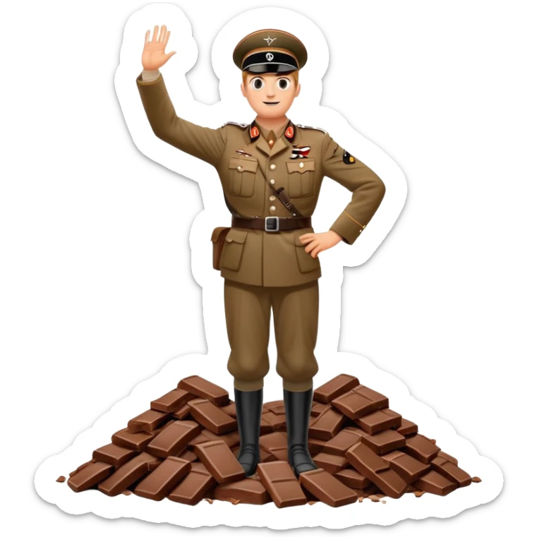 fait moi une crépes en tenue de soldats allemand de la seconde guerre mondiale qui gfait un salut nazi et qui piétine du nutella sticker