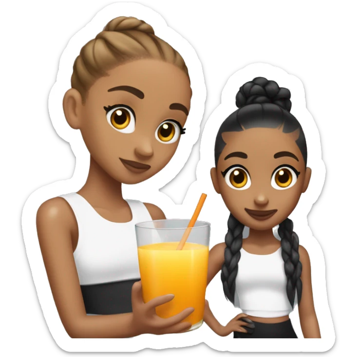 Black Ariana Grande with cookie in one hand and orange juice in other hand and slick back ponytail  sticker