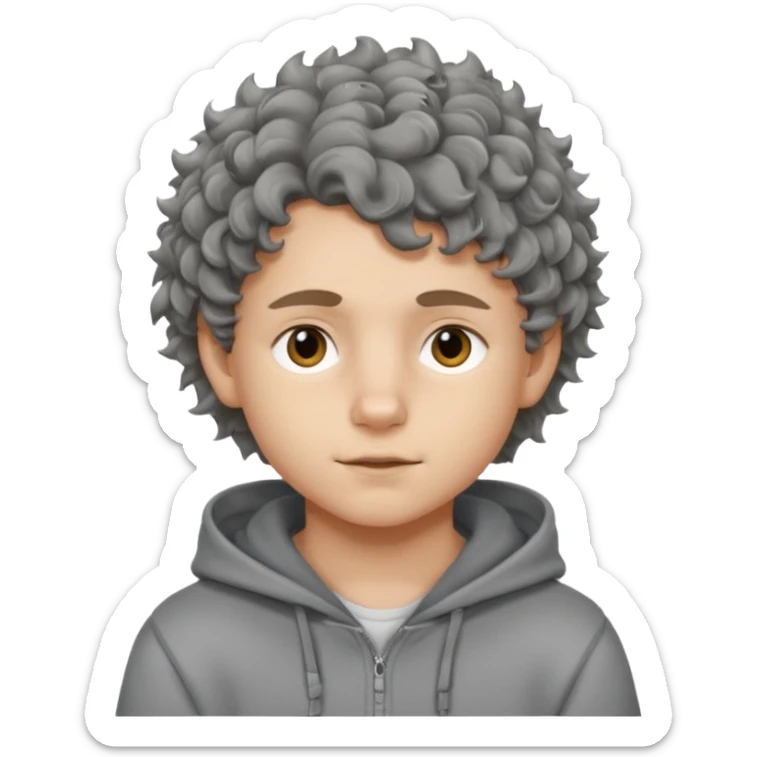 baby face 18 year old boy with grey hoodie and curly-wavy wolf cut hair sticker