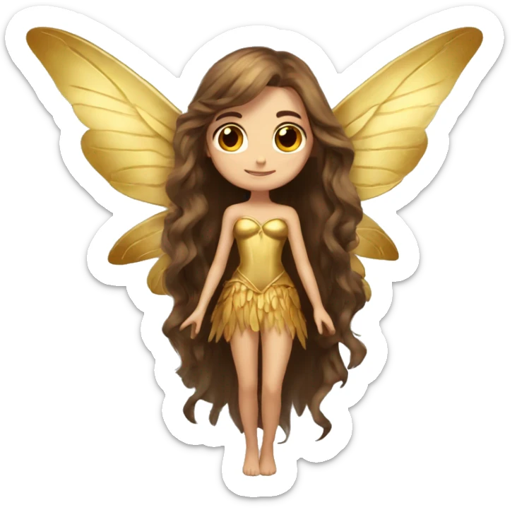 big wings, Beautiful, fairy, gold, brown, long hair sticker