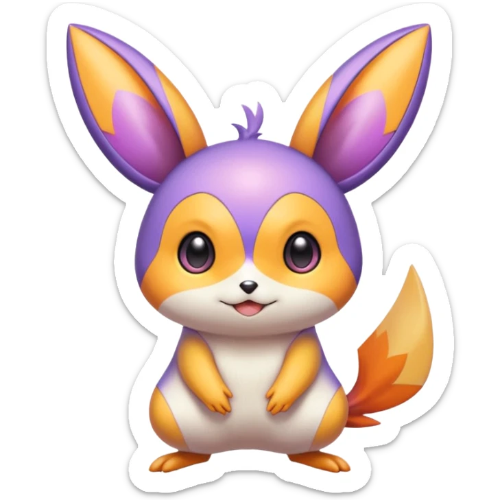 Cute big-eyed Purple and orange colorful iridescent Emolga-Victini-Pichu-Dedenne-fusion sticker