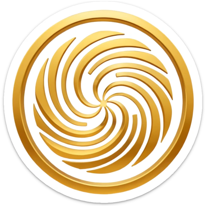 A smooth circular swirl of gold energy lines wrapping around the AYNI Gold logo at the center. Flat vector look, clean edges, and the phrase “AYNI Gold” subtly embedded in the swirl pattern. sticker