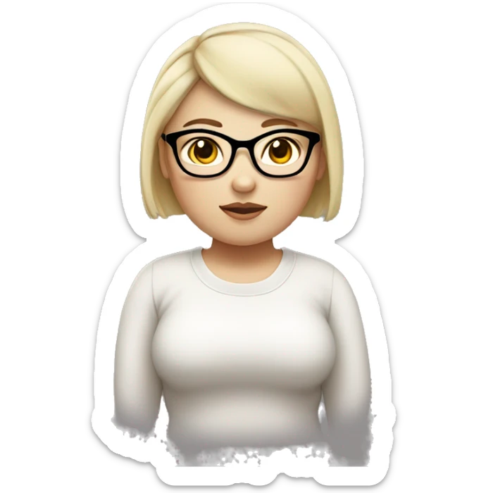chubby white skinned asian girl with dark eyes wearing glasses with short blonde hair sticker