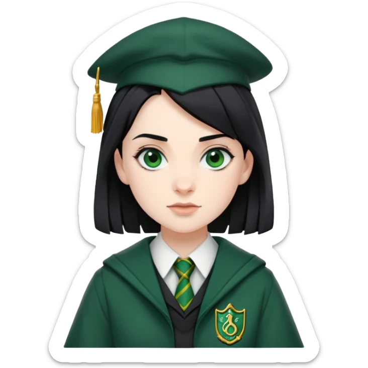 Pansy Parkinson in harry potter, wear hogwarts slytherin uniform, black hair sticker