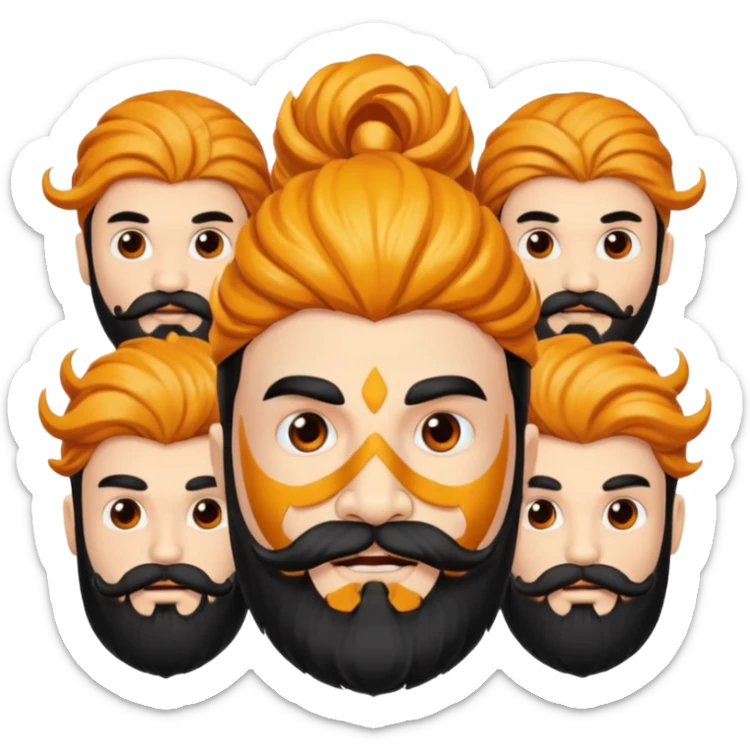 Ravanasura with beard and mustach young beautiful and terror with ten heads with white skin sticker