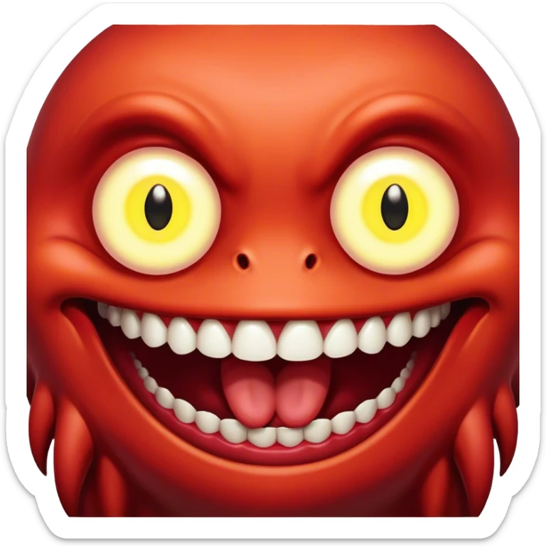 Creature comes out of the eye of a another creature who has red skin and a wide smile with long teeth sticker