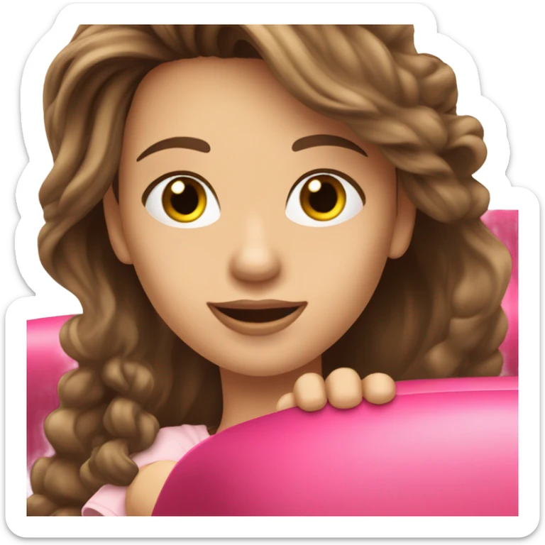 happy-long hair- brown eyes red lips brunette-girl-driving-pink-car-profile sticker