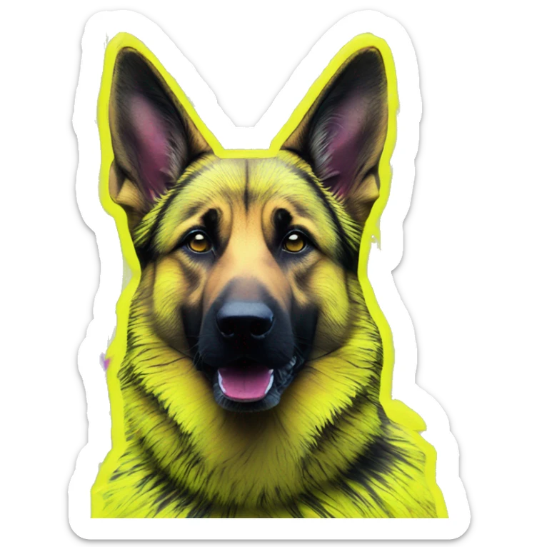 .Zombie_ Vaporwave black holographic oilslick zombie yellow German shepherd dog yellow caution tape graffiti neon yellow stripes sticker