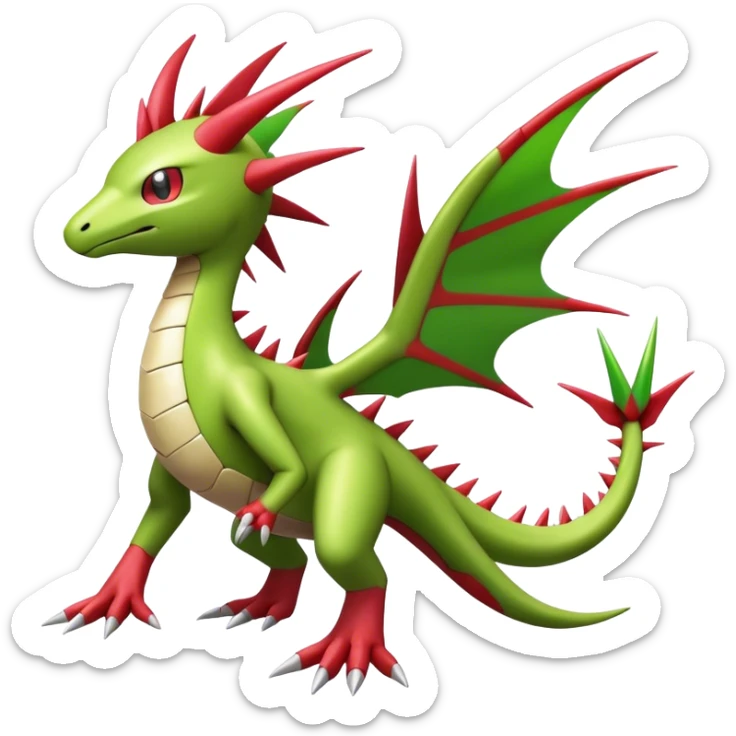 Spiky Cool Edgy shiny colorful Digimon-Fakemon-Flygon-Gabite, full body, two legs sticker