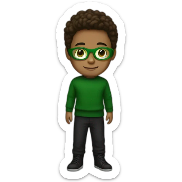 boy with green glasses black sweater brown hair and black shooses sticker
