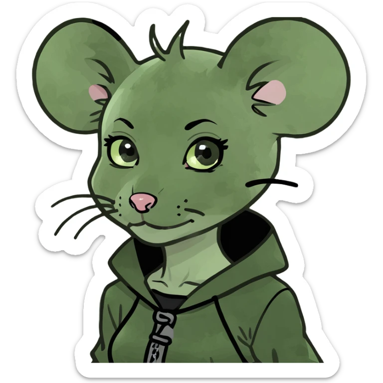 gothic punk nezumimi mouse girl with green eyes and a red mohawk, emoji meme style, expressive face, bold attitude, simple background sticker