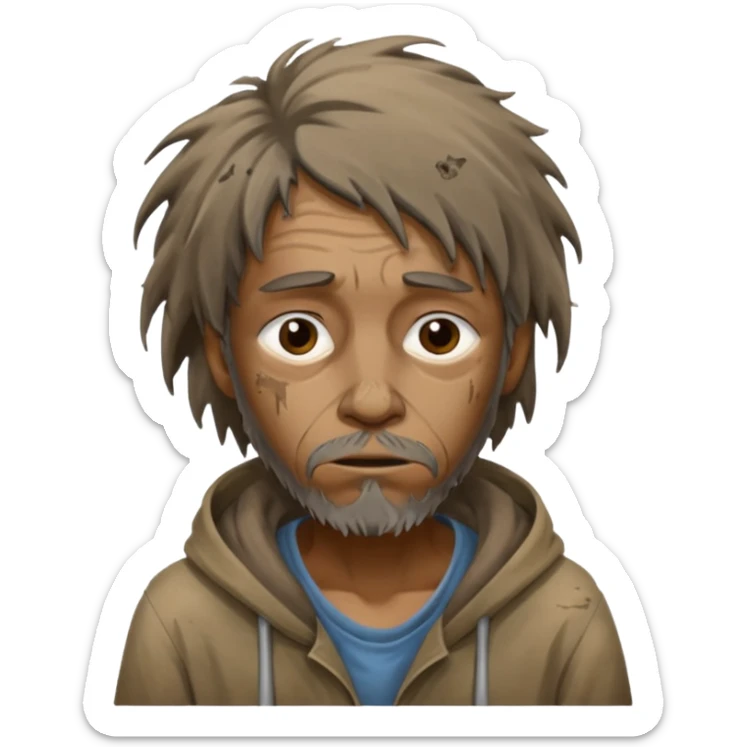 very dirty looking homeless person very very dirty and smelly looking face only, not old with stains everywhere and messy hair sticker