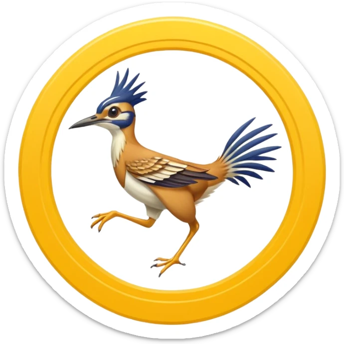 yellow roadrunner . feet are circled by a white line spinning in a circle to indicate running fast. sticker