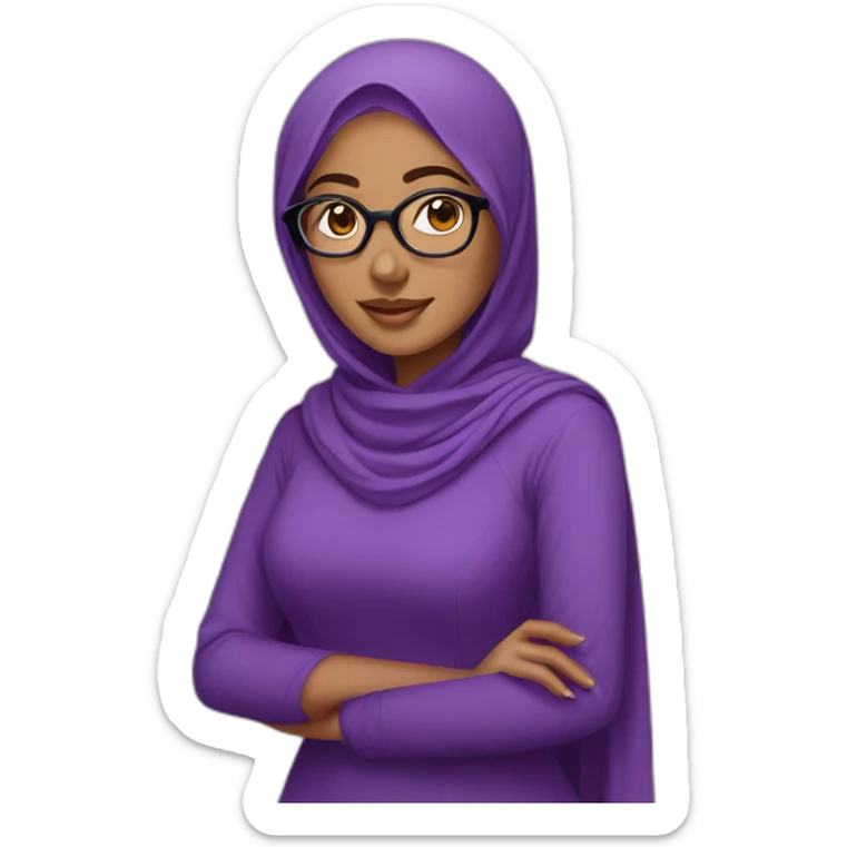 a beautiful south indian girl wearing hijab and purple dress & wearing specs sticker