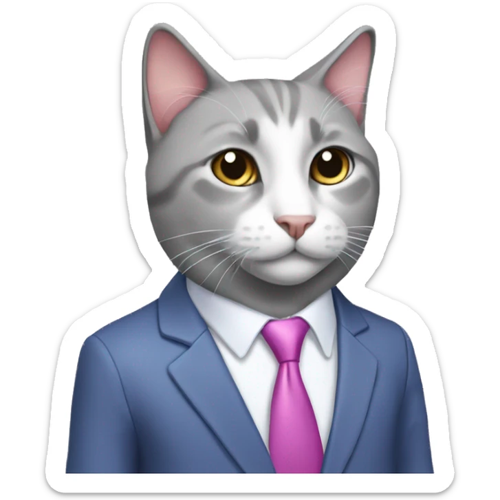 Gray and white cat-realtor i in purple suit blue shirt and pink tie sticker