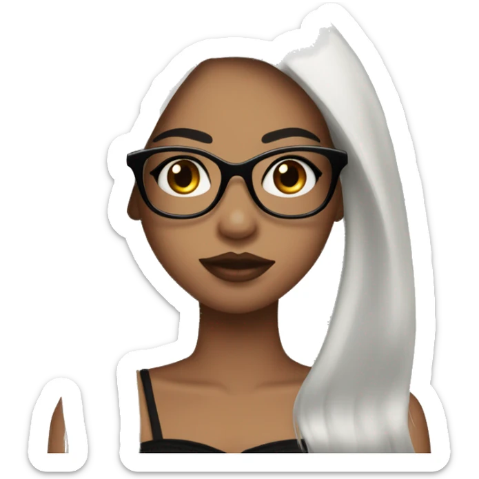 Girl with long, straight black hair, big lips, long eyelashes, eyeliner, glasses, black bustier sticker