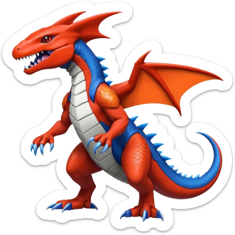 Handsome cool badass edgy Guilmon-Salandit-Latias-Garchomp-Pokémon-Fakémon-fusion-hybrid-creature, full body sticker