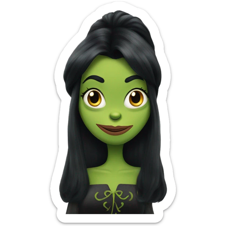 The grinch with long black hair wearing a dress  sticker