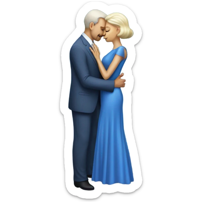 White man in blue dress  hugs and kissing Alien reptilian woman in silver dress  sticker