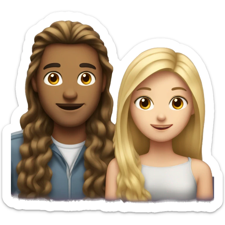 One Guy with long brown hair and a girl with long blonde hair  sticker