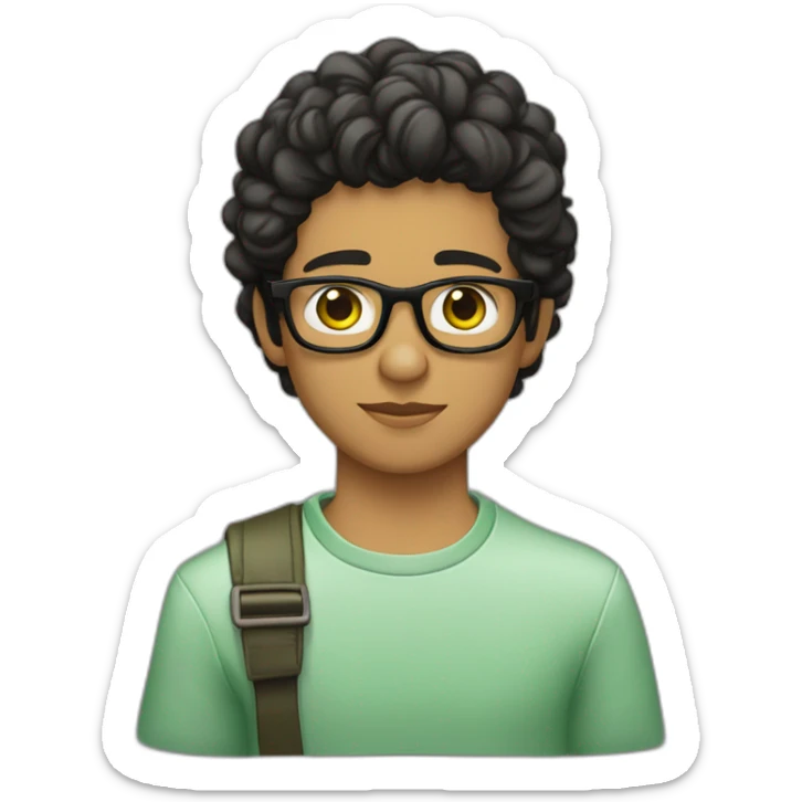 Chico adolescente flaco, alto, pelo castaño, ojos verdes, de piel balida, gafas negras sticker