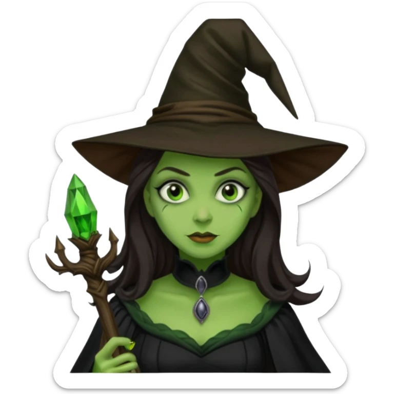 The Wicked Witch from The Land of Oz with green skin, long dark brown hair, black outfit sticker