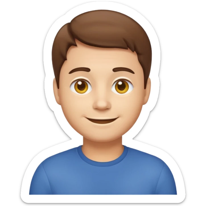friendly male emoji character named Michael, classic emoji style, warm smile, short brown hair sticker