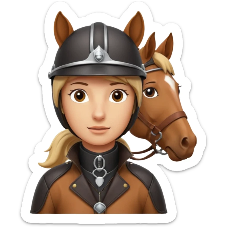 horse rider portrait, head and shoulders only, wearing riding helmet, leather jacket collar, confident expression, subtle horse tack strap visible, 3D cartoon, mobile game icon style, clean background, no text, no watermark
 sticker