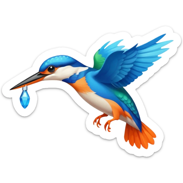 Create an abstract outline of flying kingfisher. Do make it too detailed but make it recognizable. Keep the number of colors limited to only 5 distinct colors.  sticker