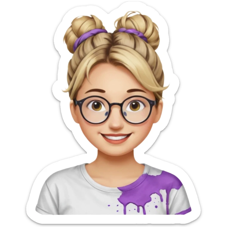 Artist Woman – messy bun, round glasses, paint stains on shirt.














































 sticker