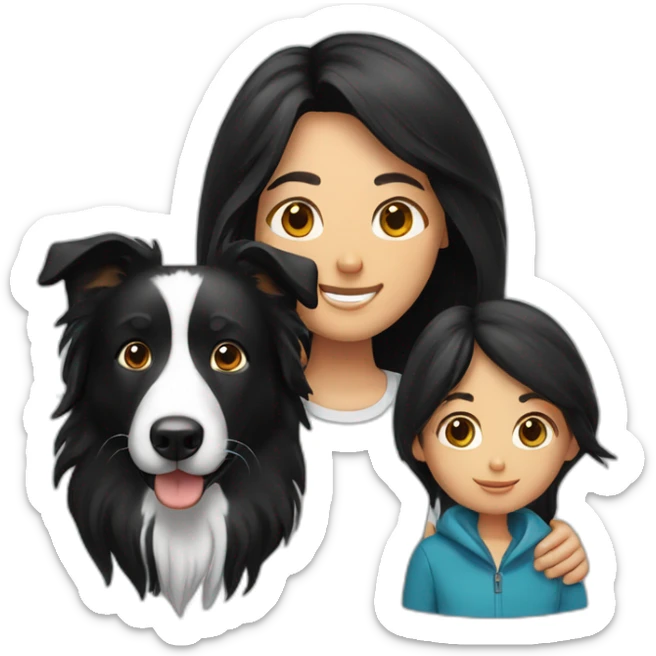 Family, man, long black hair woman and border collie sticker