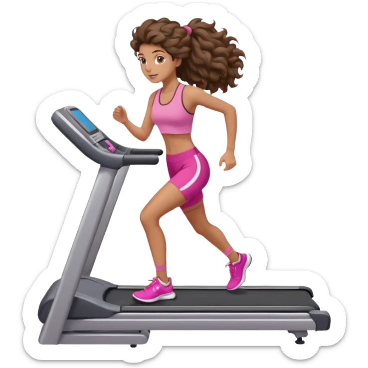 Gym brunette girl tan treadmill pink girly big wavy hair sticker