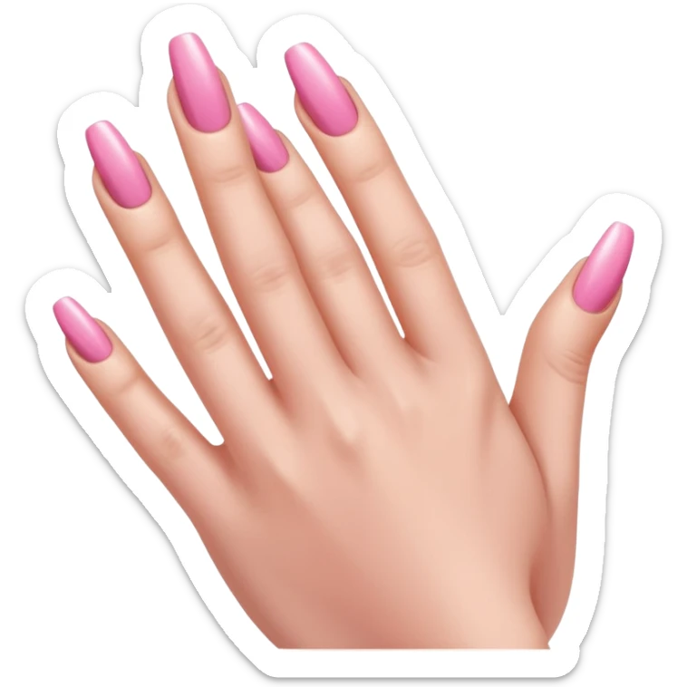  pink close-up of a hand with beautifully manicured nails, glossy pink nail polish, elegant nail shape, soft lighting and shadows, realistic style, sticker