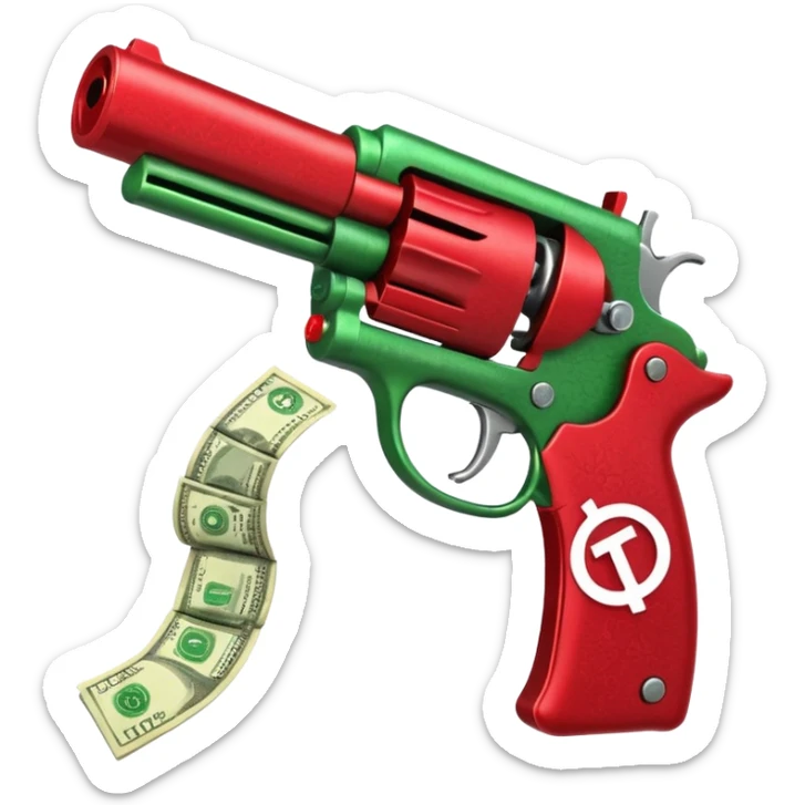 Dollars are pouring out of a red TikTok money-spinning gun sticker